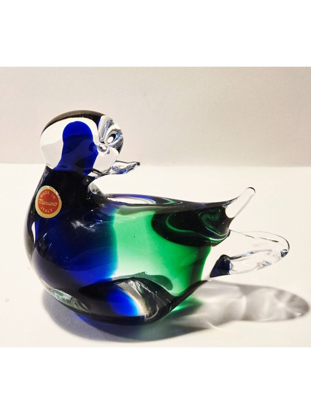 Murano Glass Duck Figurine Blue & Green Hand-Blown Decorative Art Piece Made In